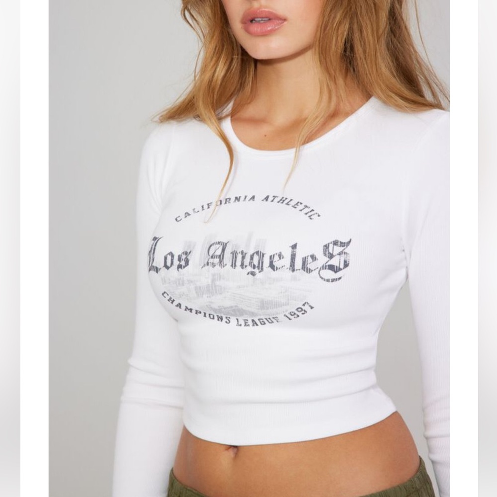 White Graphic Long Sleeve cropped top